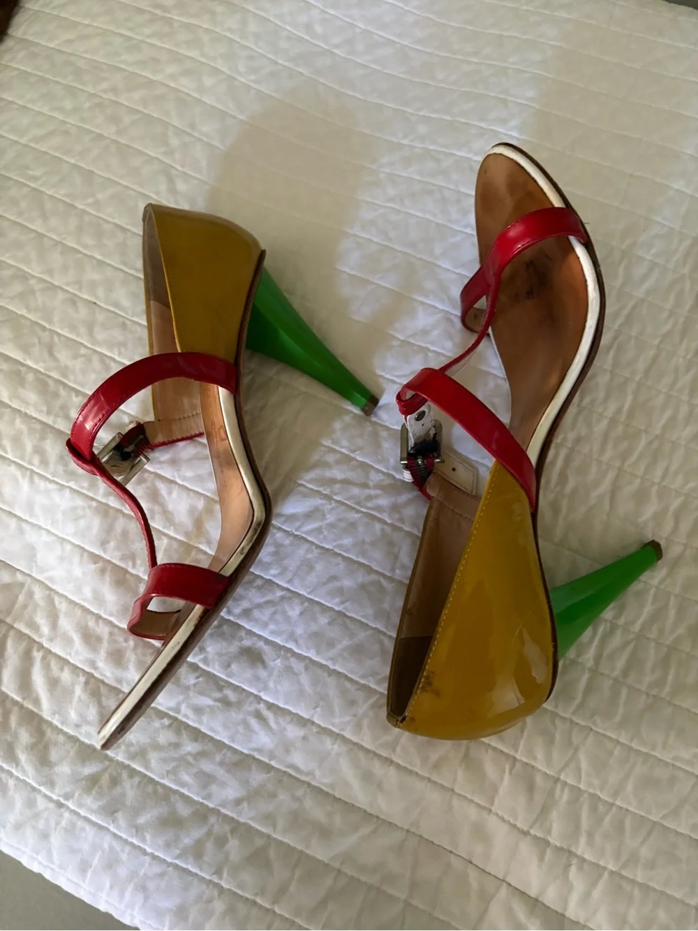 Giuseppe Zanotti Red and Yellow Leather Strappy Sandals Y2K Size 7.5